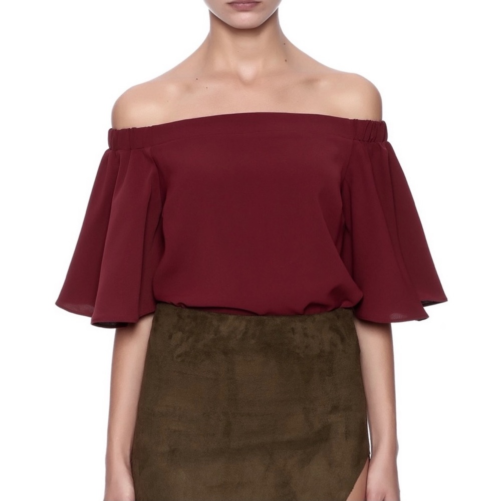 DO+BE Maroon Off Shoulder Flare Sleeves Top Blouse